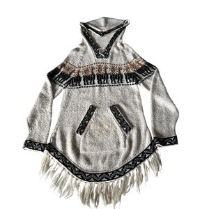 Sisandina Women’s Peruvian Alpaca Sweater Aztec Pattern Sz Small Beige Navy